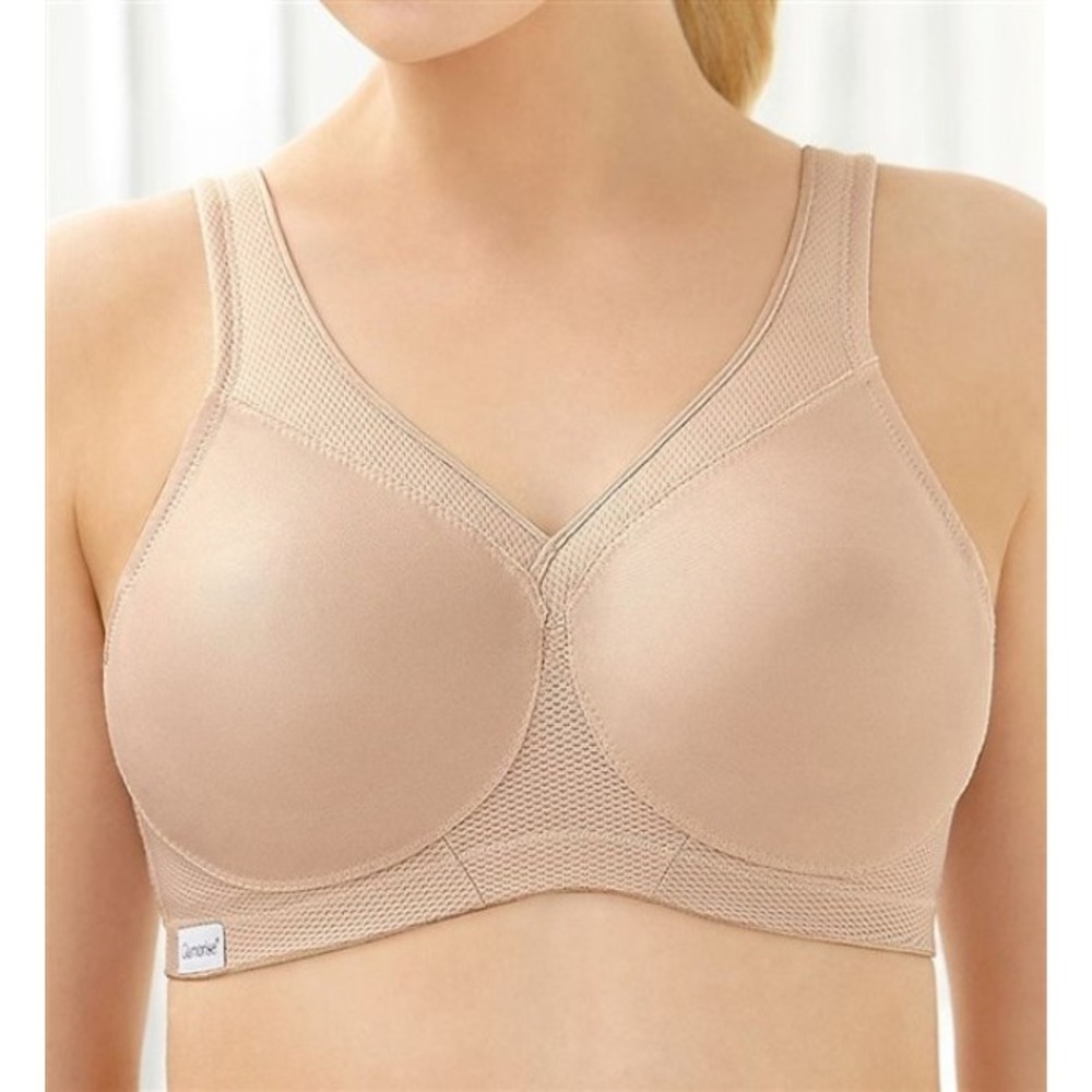 NWOT Glamorise 46c Medium Impact Wire Free Wireless Sports Bra 1006 Beige 119130